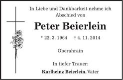 Traueranzeige Peter Beierlein