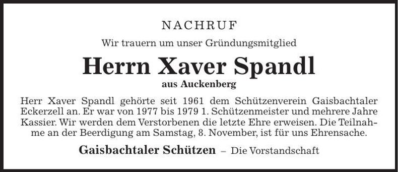 Traueranzeige Xaver Spandl