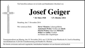 Traueranzeige Josef Geiger