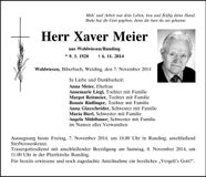 Traueranzeige Xaver Meier