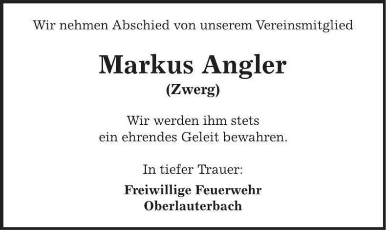 Traueranzeige Markus Angler