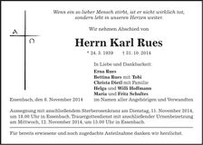 Traueranzeige Karl Rues