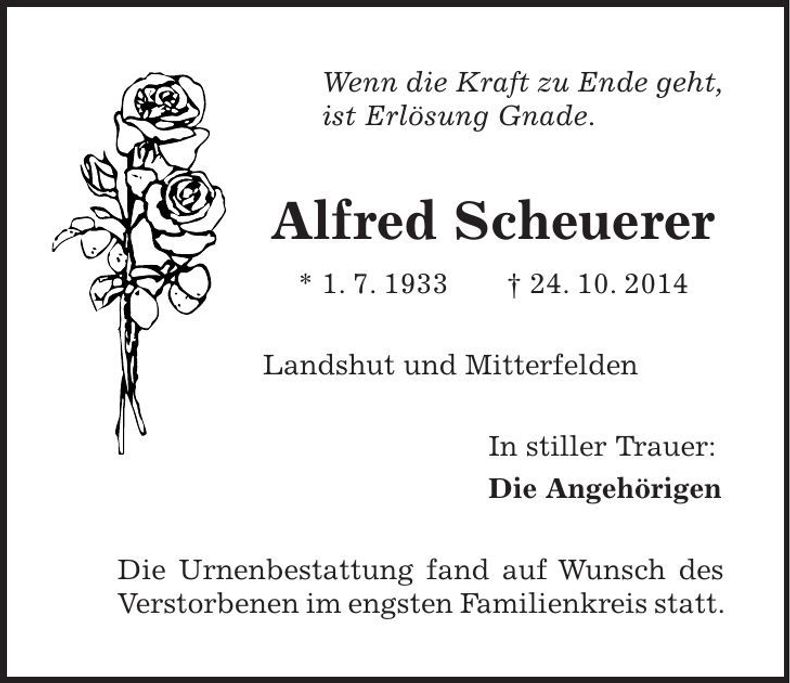 Traueranzeige Alfred Scheuerer