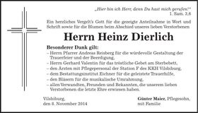 Traueranzeige Heinz Dierlich