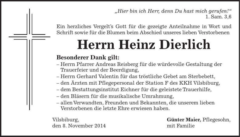Traueranzeige Heinz Dierlich