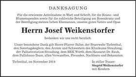 Traueranzeige Josef Weikenstorfer