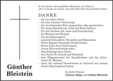 Traueranzeige Günther Bleistein