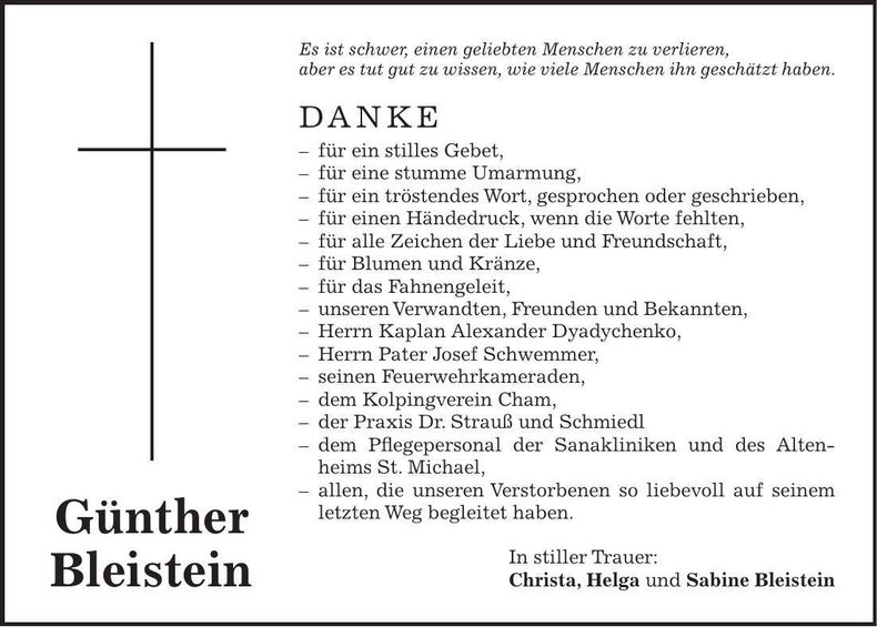 Traueranzeige Günther Bleistein