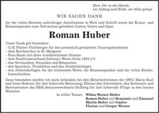 Traueranzeige Roman Huber