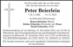 Traueranzeige Peter Beierlein