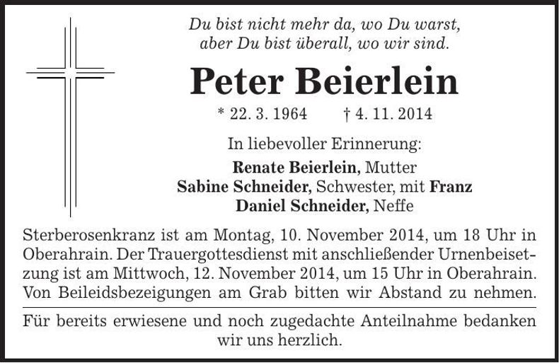 Traueranzeige Peter Beierlein