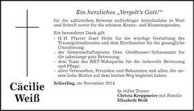 Traueranzeige Cäcilie Weiß