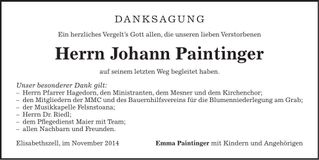 Traueranzeige Johann Paintinger