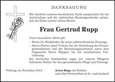 Traueranzeige Gertrud Rupp