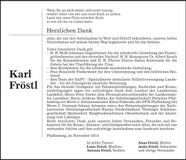 Traueranzeige Karl Fröstl