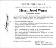 Traueranzeige Josef Wurm