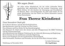 Traueranzeige Therese Kleindienst