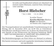 Traueranzeige Horst Hielscher