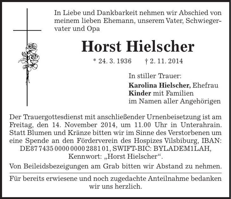 Traueranzeige Horst Hielscher