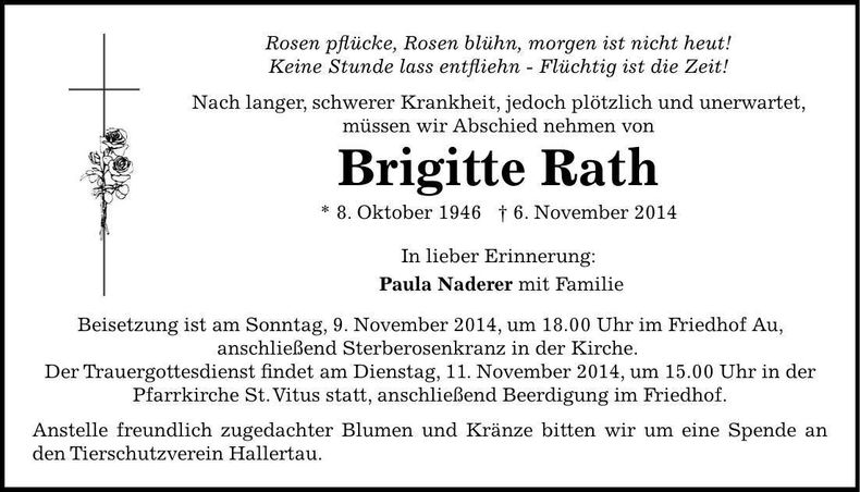 Traueranzeige Brigitte Rath