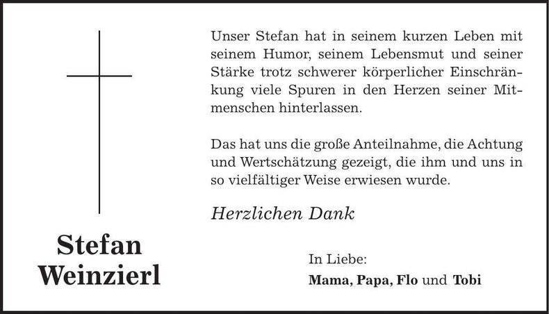 Traueranzeige Stefan Weinzierl