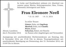 Traueranzeige Eleonore Neeß