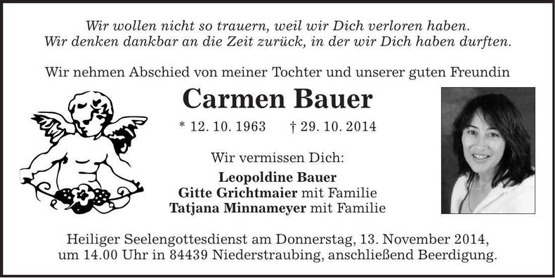 Traueranzeige Carmen Bauer