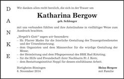 Traueranzeige Katharina Bergow