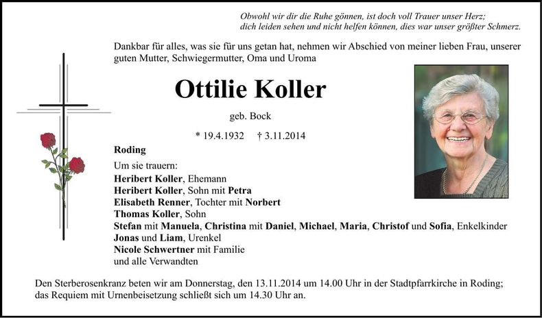 Traueranzeige Ottilie Koller