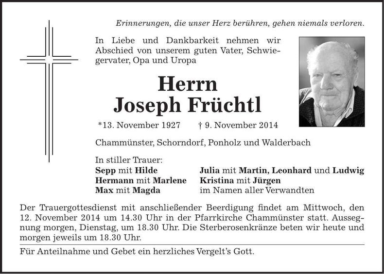 Traueranzeige Joseph Früchtl