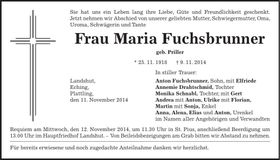 Traueranzeige Maria Fuchsbrunner