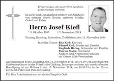 Traueranzeige Josef Kiefl