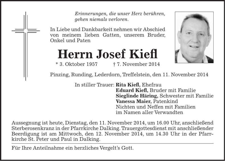 Traueranzeige Josef Kiefl