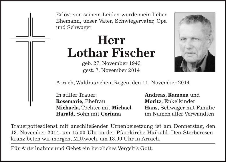 Traueranzeige Lothar Fischer