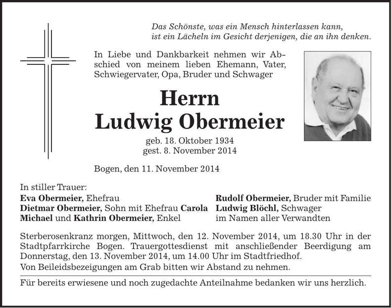 Traueranzeige Ludwig Obermeier