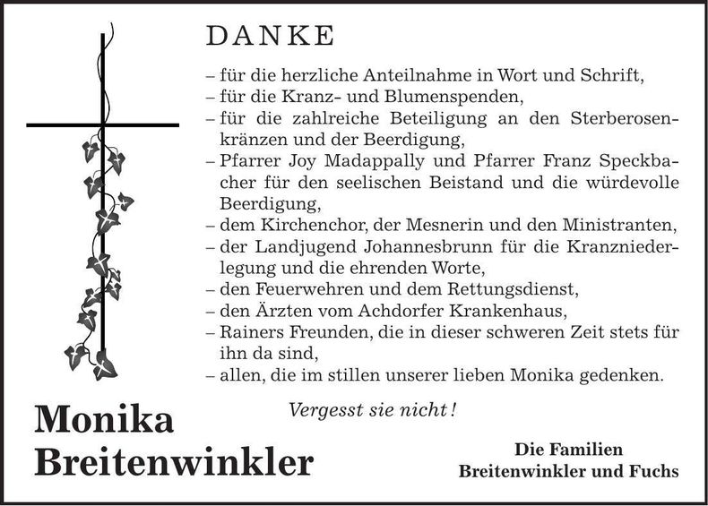 Traueranzeige Monika Breitenwinkler