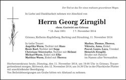 Traueranzeige Georg Zirngibl