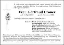 Traueranzeige Gertraud Croner