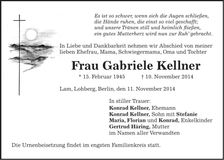 Traueranzeige Gabriele Kellner