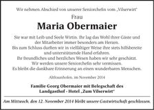 Traueranzeige Maria Obermaier