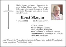 Traueranzeige Horst Skupin
