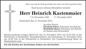 Traueranzeige Heinrich Kastenmaier
