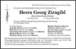 Traueranzeige Georg Zirngibl