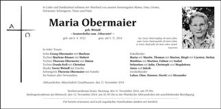 Traueranzeige Maria Obermaier