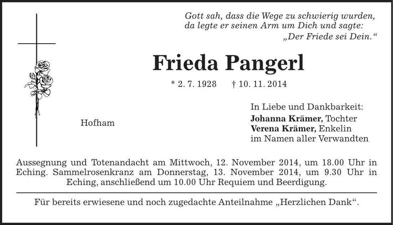 Traueranzeige Frieder Pangerl