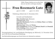 Traueranzeige Rosemarie Lutz