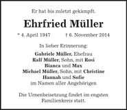 Traueranzeige Ehrfried Müller