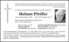 Traueranzeige Helmut Pfeiffer