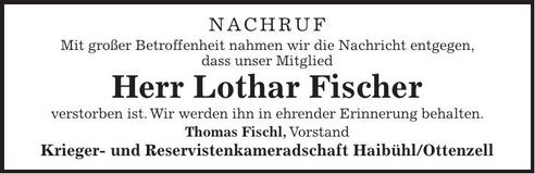 Traueranzeige Lothar Fischl