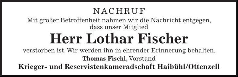Traueranzeige Lothar Fischl
